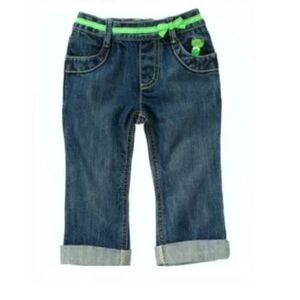 Gymboree girls denim pants jeans blue green embroidered frog full or crop 3 3T